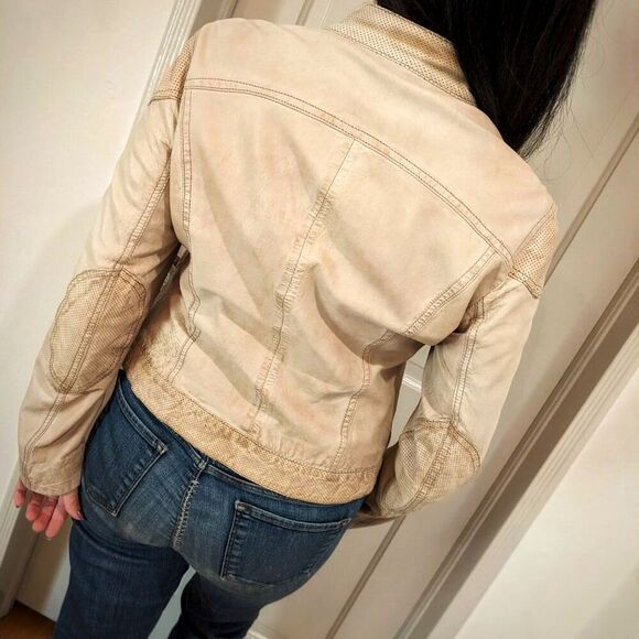 Vintage GIORGIO CUIRS Beige Leather Flight Jacket / Bomber, Sz 4 / 6 - Picture 4 of 16